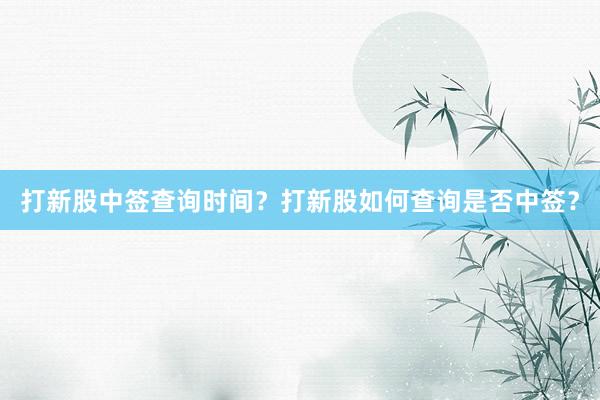 打新股中签查询时间？打新股如何查询是否中签？