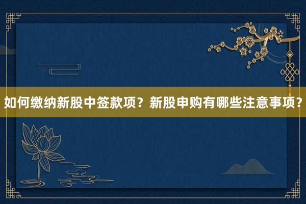 如何缴纳新股中签款项？新股申购有哪些注意事项？
