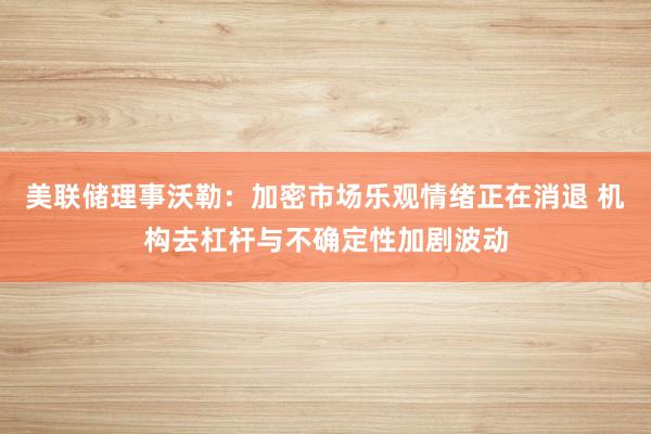美联储理事沃勒：加密市场乐观情绪正在消退 机构去杠杆与不确定性加剧波动