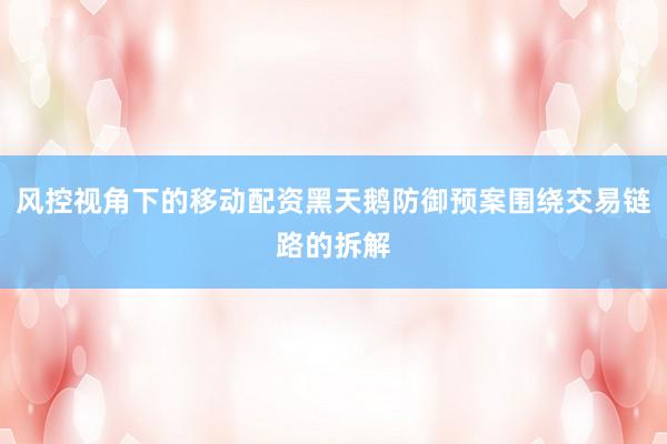 风控视角下的移动配资黑天鹅防御预案围绕交易链路的拆解
