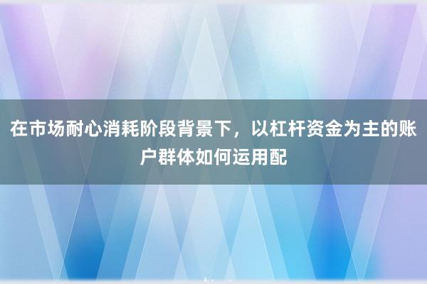 在市场耐心消耗阶段背景下，以杠杆资金为主的账户群体如何运用配