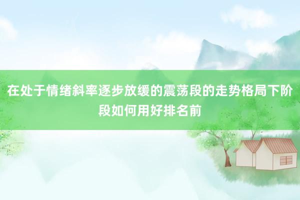 在处于情绪斜率逐步放缓的震荡段的走势格局下阶段如何用好排名前