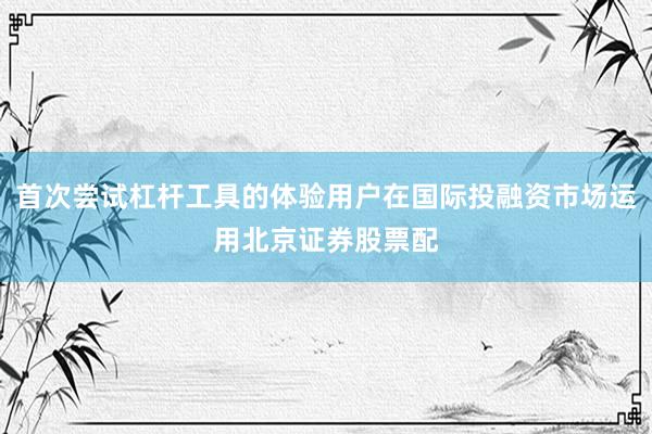 首次尝试杠杆工具的体验用户在国际投融资市场运用北京证券股票配