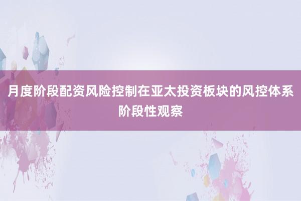 月度阶段配资风险控制在亚太投资板块的风控体系阶段性观察