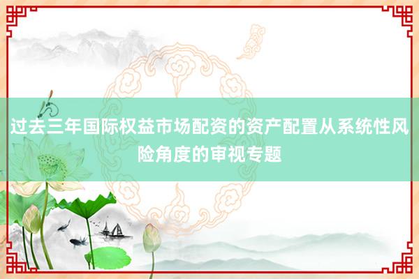 过去三年国际权益市场配资的资产配置从系统性风险角度的审视专题