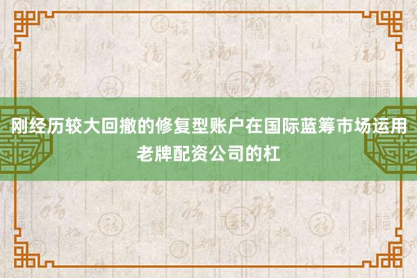 刚经历较大回撤的修复型账户在国际蓝筹市场运用老牌配资公司的杠