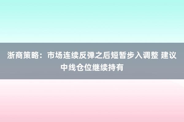 浙商策略：市场连续反弹之后短暂步入调整 建议中线仓位继续持有