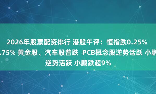 2026年股票配资排行 港股午评：恒指跌0.25% 科指跌0.75% 黄金股、汽车股普跌  PCB概念股逆势活跃 小鹏跌超9%