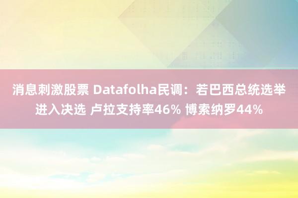 消息刺激股票 Datafolha民调：若巴西总统选举进入决选 卢拉支持率46% 博索纳罗44%